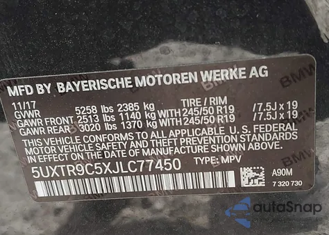 2018 BMW X3 xDrive30I z USA, uszkodzony, nr VIN 5UXTR9C5XJLC77450